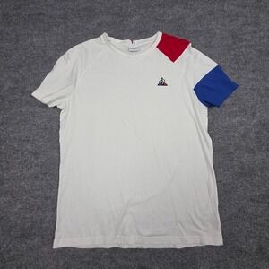 LE COQ SPORTIF T-Shirt Men's Medium White Cotton Soccer Futbol